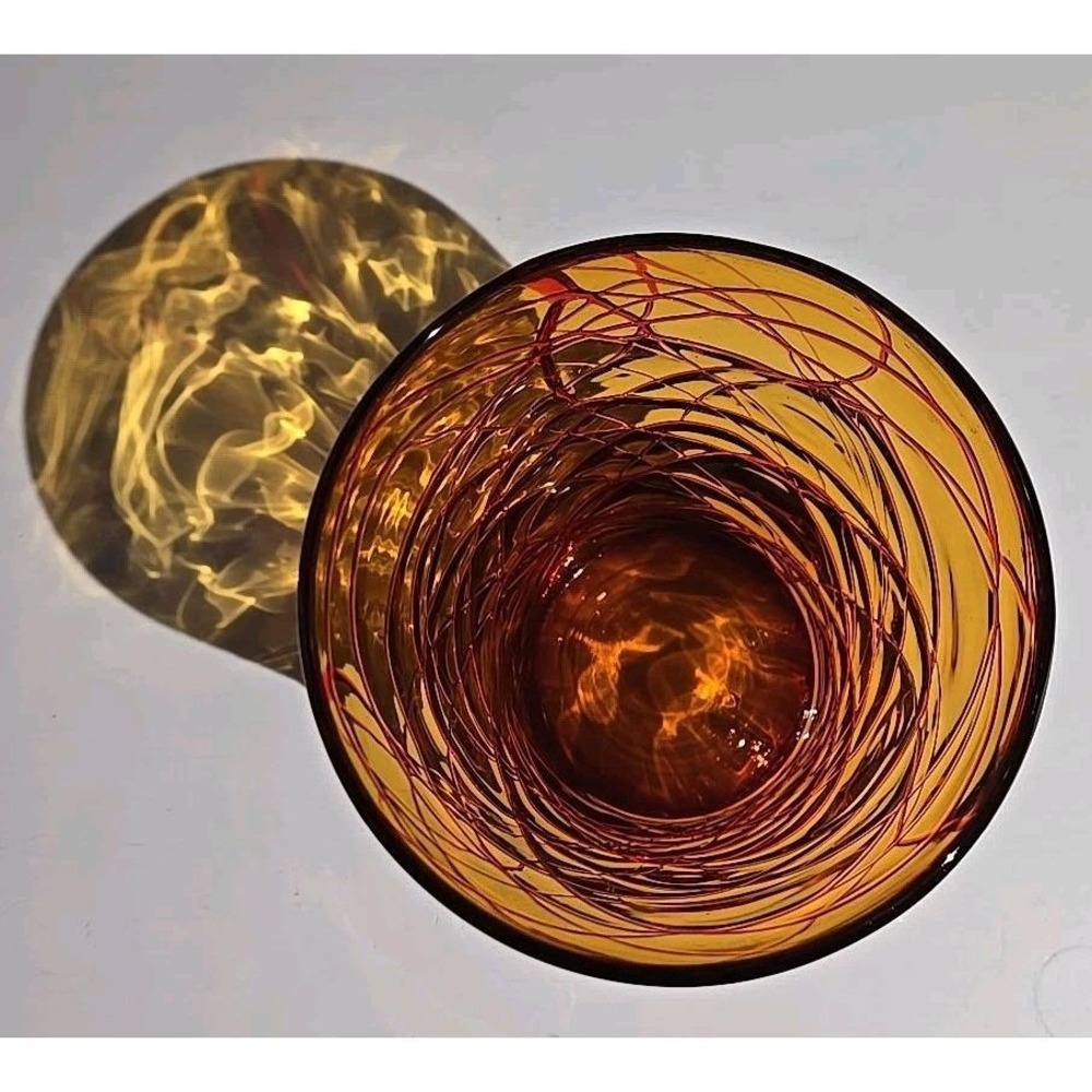 Vintage 1980s Murano Style Hand Blown‎ Threaded Art Glass Vase MCM - Picture 2 of 3